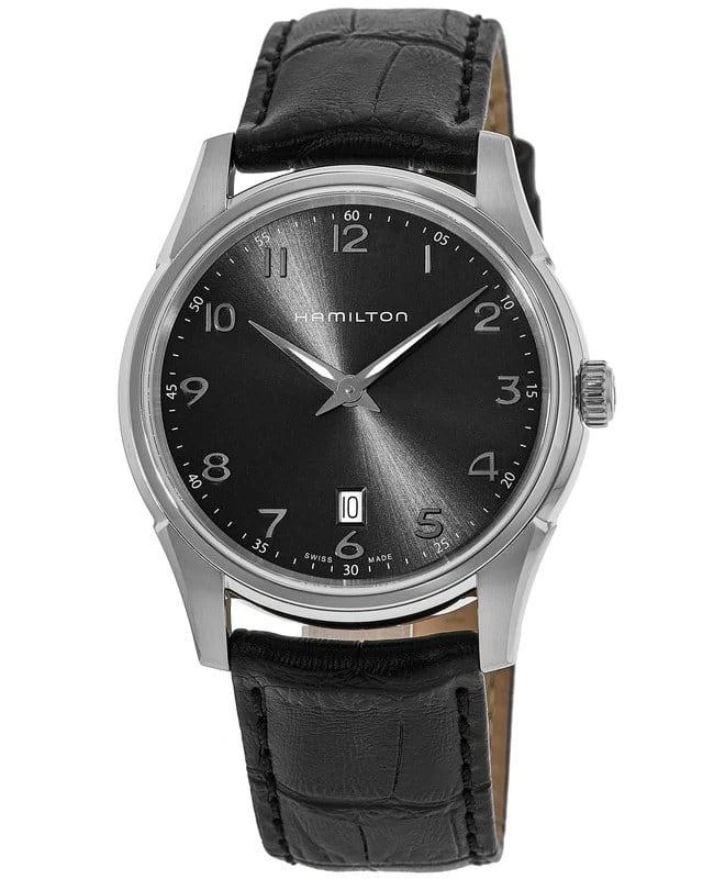 商品Hamilton|Hamilton Jazzmaster Thinline Quartz Black Dial Leather Strap Men's Watch H38511733,价格¥3025,第1张图片