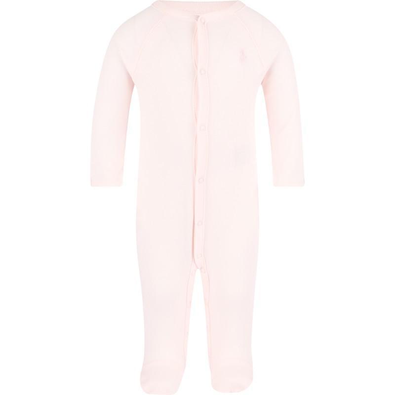 商品Ralph Lauren|Logo embroidery bodysuit baby cap and bib set in pink,价格¥1558,第4张图片详细描述