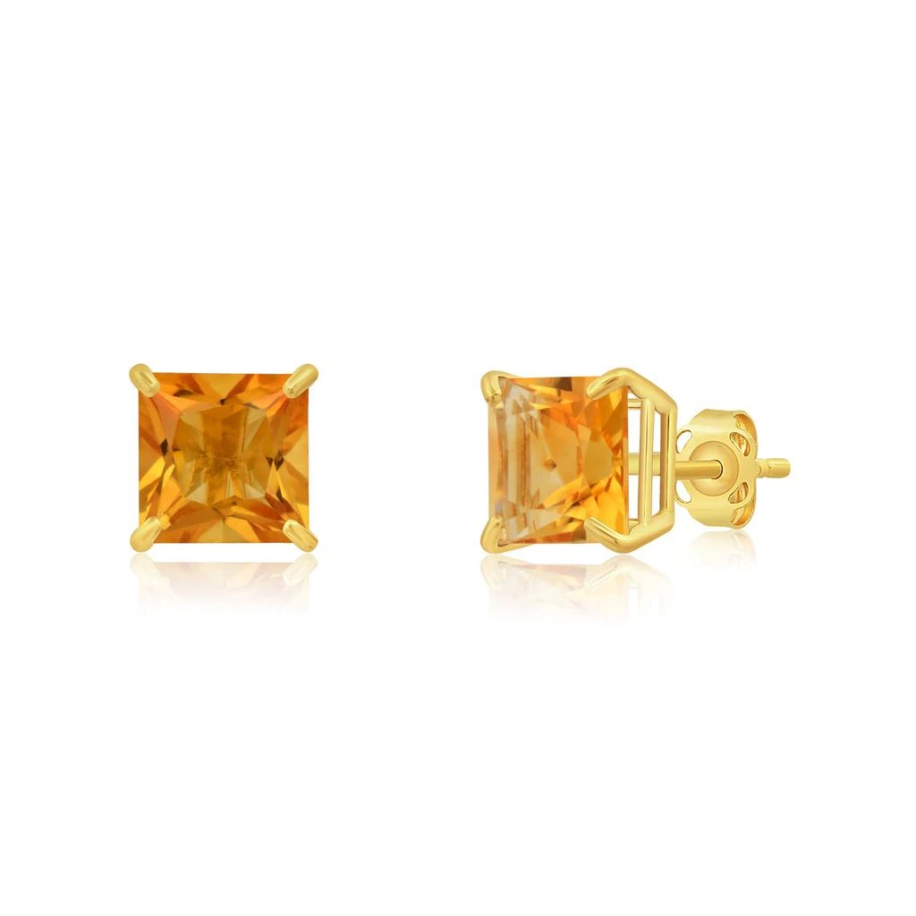 14k Yellow Gold Solitaire Princess-Cut Gemstone Stud Earrings (7mm) 商品