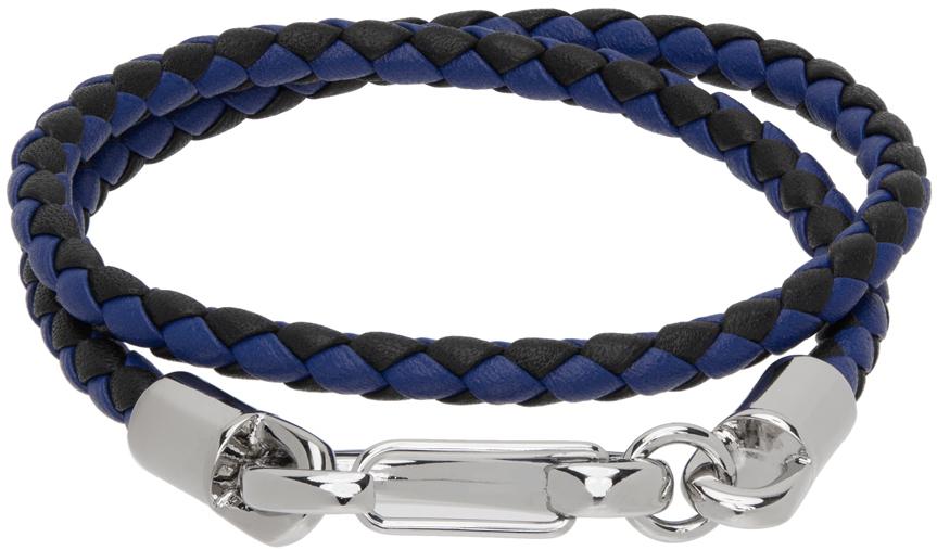 Blue & Black Braided Leather Bracelet商品第2张图片规格展示