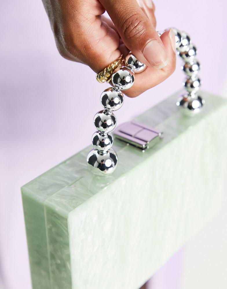 ASOS DESIGN marble resin clutch bag with beaded grab handle in mint商品第2张图片规格展示