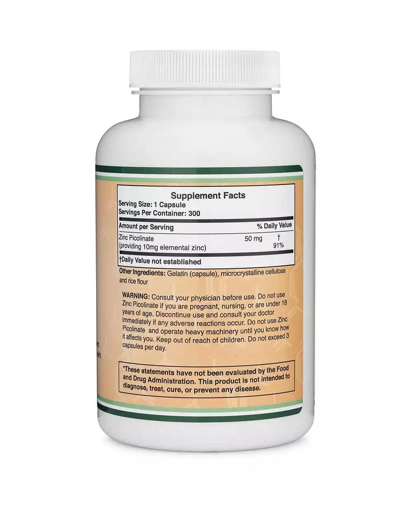 商品Double Wood Supplements|Zinc Picolinate - 300 x 50 mg capsules,价格¥151,第3张图片详细描述