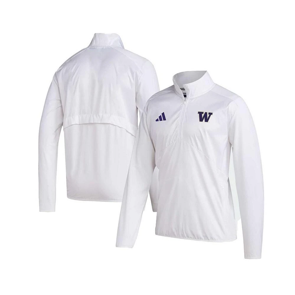 商品Adidas|Men's White Washington Huskies Sideline AEROREADY Raglan Sleeve Quarter-Zip Jacket,价格¥622,第1张图片