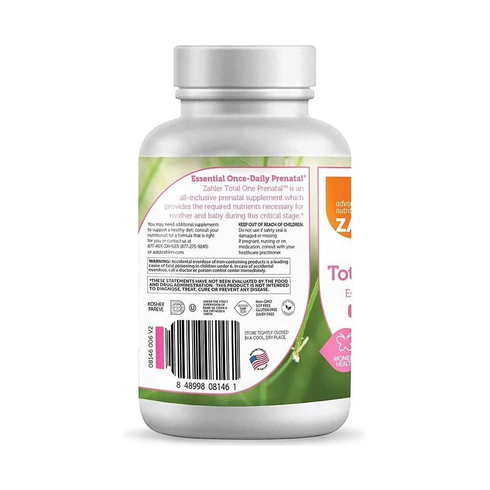 商品Zahler|Total One Prenatal Once-Daily Vitamins - 60 Capsules,价格¥112,第3张图片详细描述