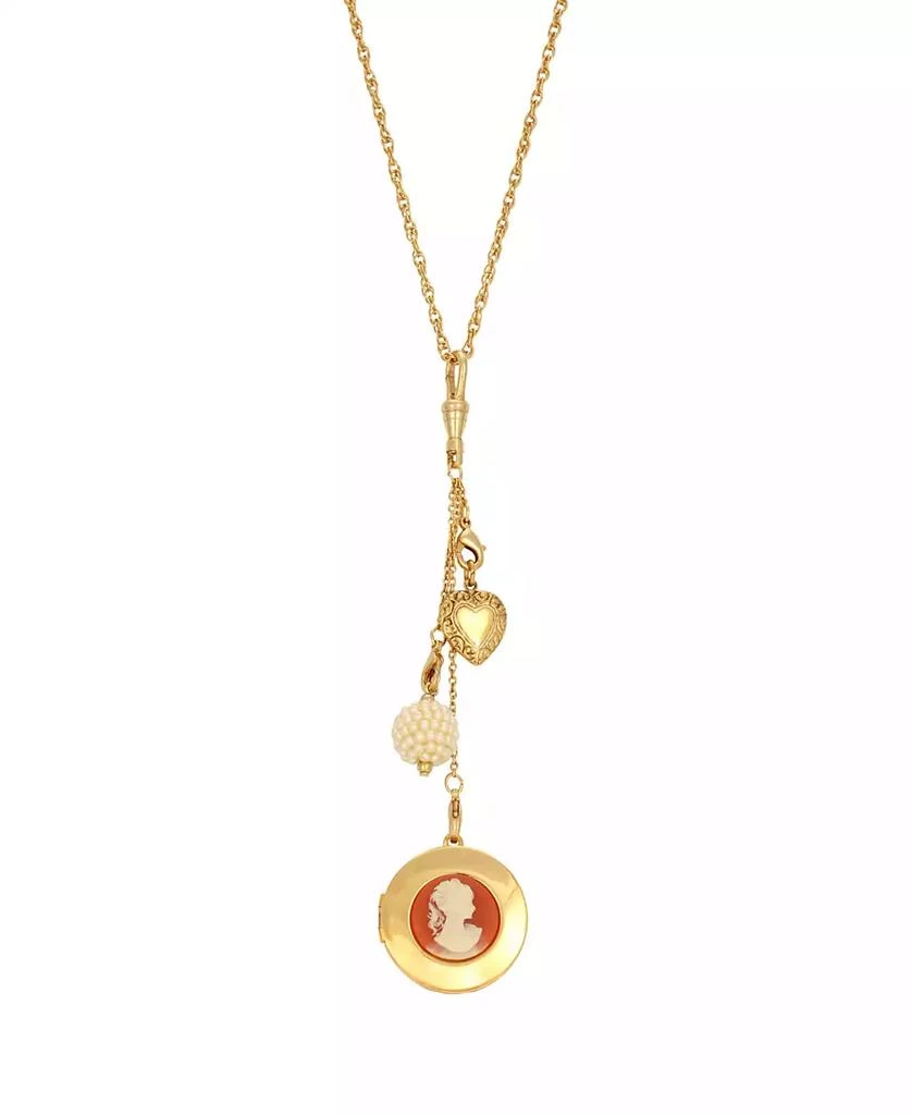 商品2028|Women's Gold Tone Carnelian Cameo Round Locket with Charms Necklace,价格¥578,第1张图片
