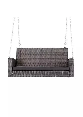 商品Outsunny|2 Person Wicker Hanging Porch Swing Bench Outdoor Chair With Cushions Grey,价格¥1681,第1张图片