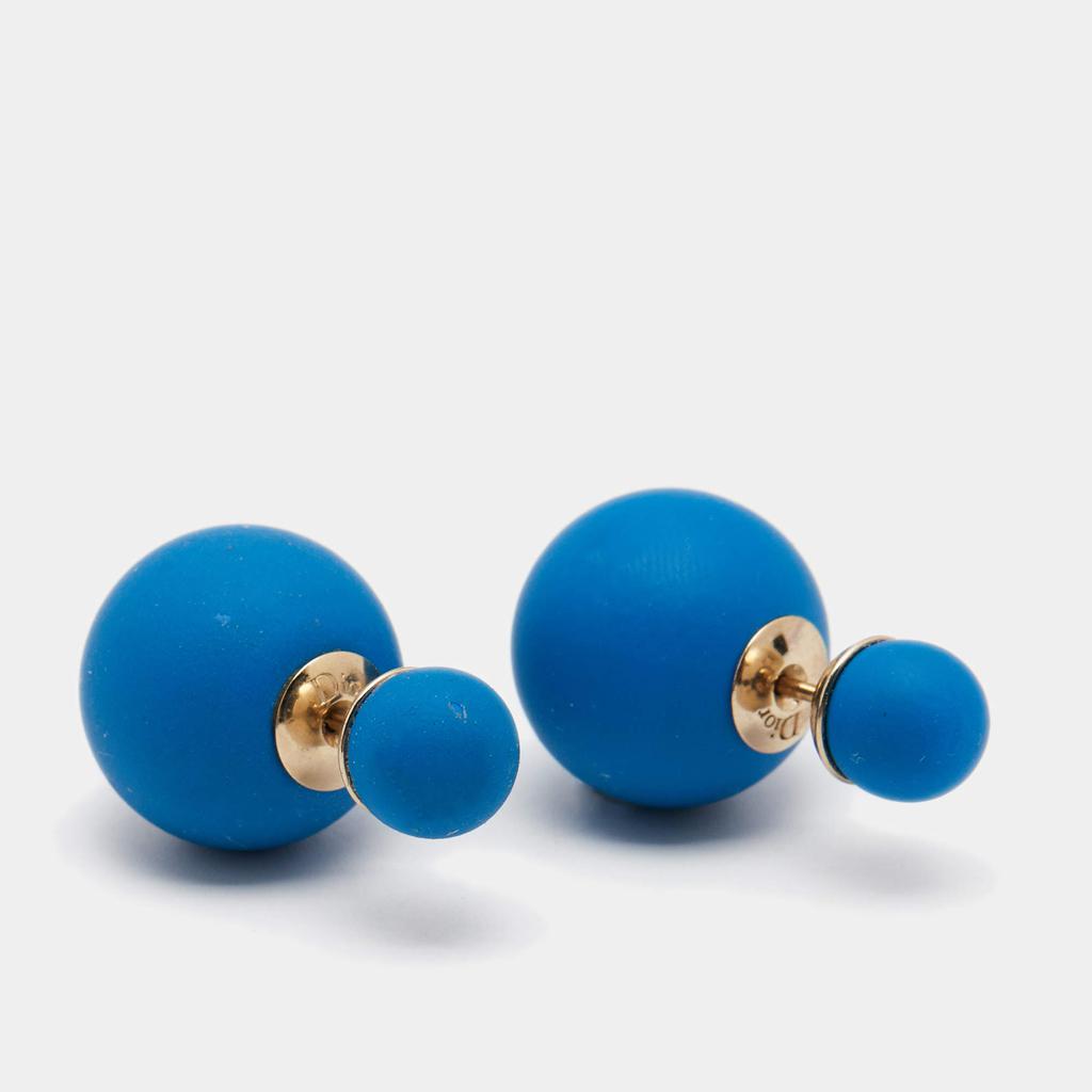 Dior Tribale Mise en Dior Matte Blue Gold Tone Stud Earrings商品第2张图片规格展示