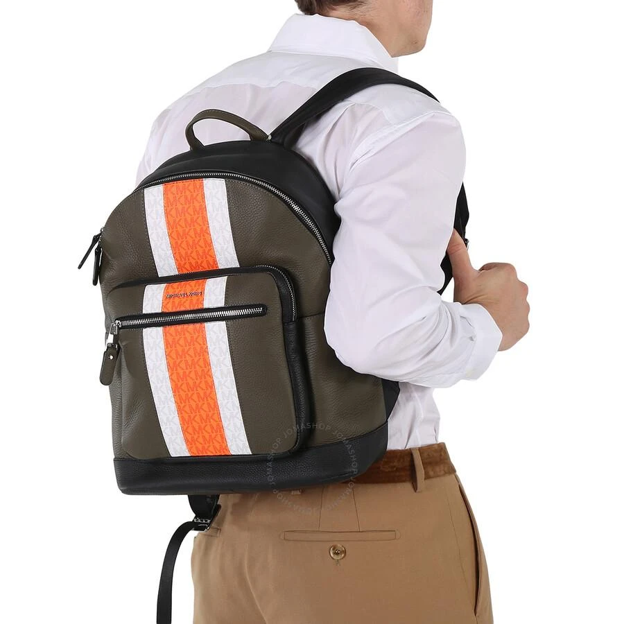 商品Michael Kors|Neon Orange Men's Hudson Pebbled Leather And Logo Stripe Backpack,价格¥1845,第2张图片详细描述