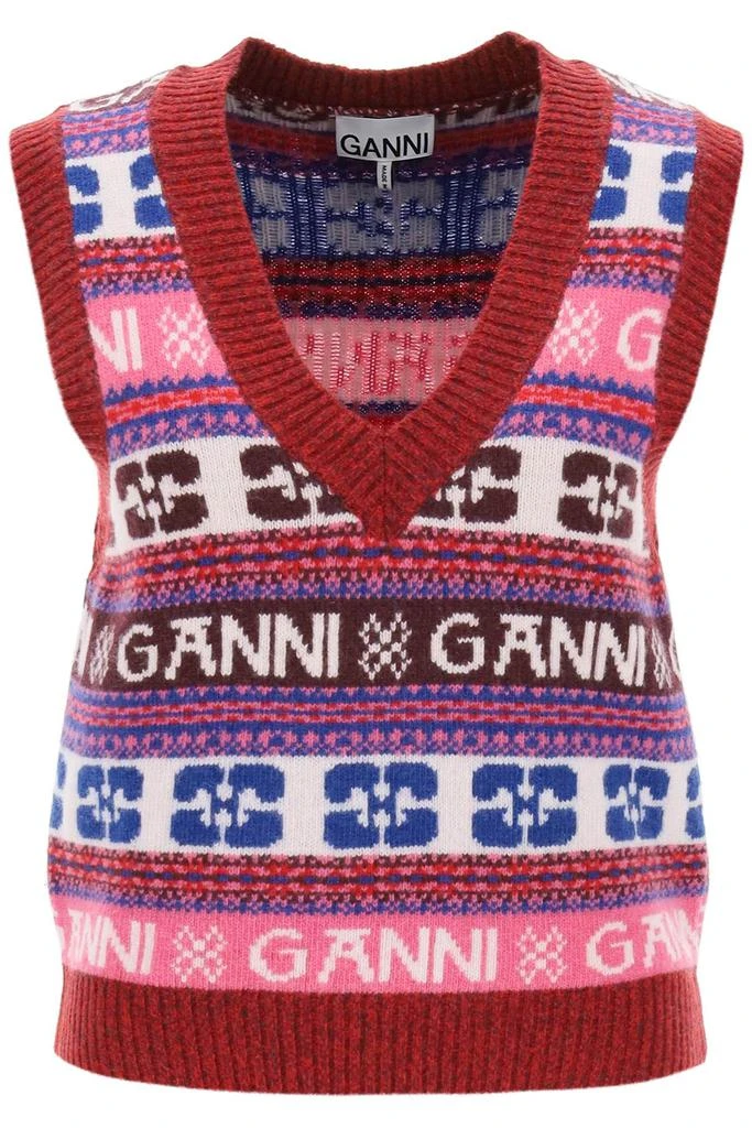 商品Ganni|Jacquard Wool Vest With Logo Pattern,价格¥1187,第1张图片