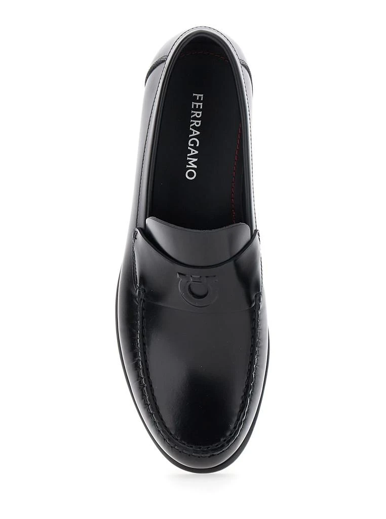 商品Salvatore Ferragamo|bart Black Loafers With Embossed Gancini Detail On The Front In Leather Man,价格¥4650,第2张图片详细描述
