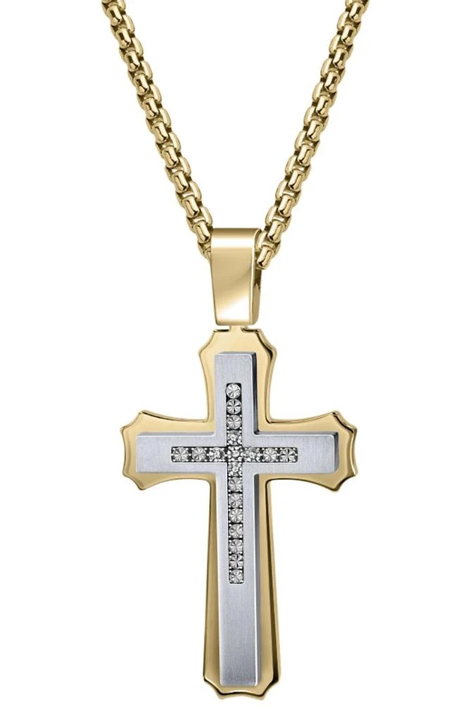 商品English Laundry|Men's Two-Tone Stainless Steel Diamond Embellished Cross Pendant Necklace - 0.10 ctw,价格¥187,第1张图片