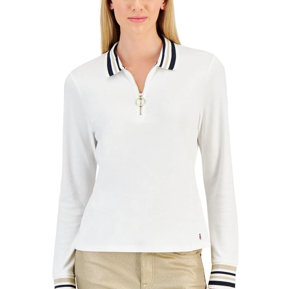 商品Tommy Hilfiger|Women's Cotton Striped-Collar Long-Sleeve Zip Polo,价格¥392,第3张图片详细描述