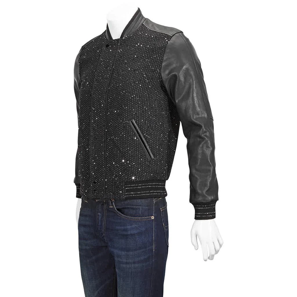 商品Yves Saint Laurent|Black Glitter Detail Leather Jacket,价格¥8905-¥9512,第2张图片详细描述