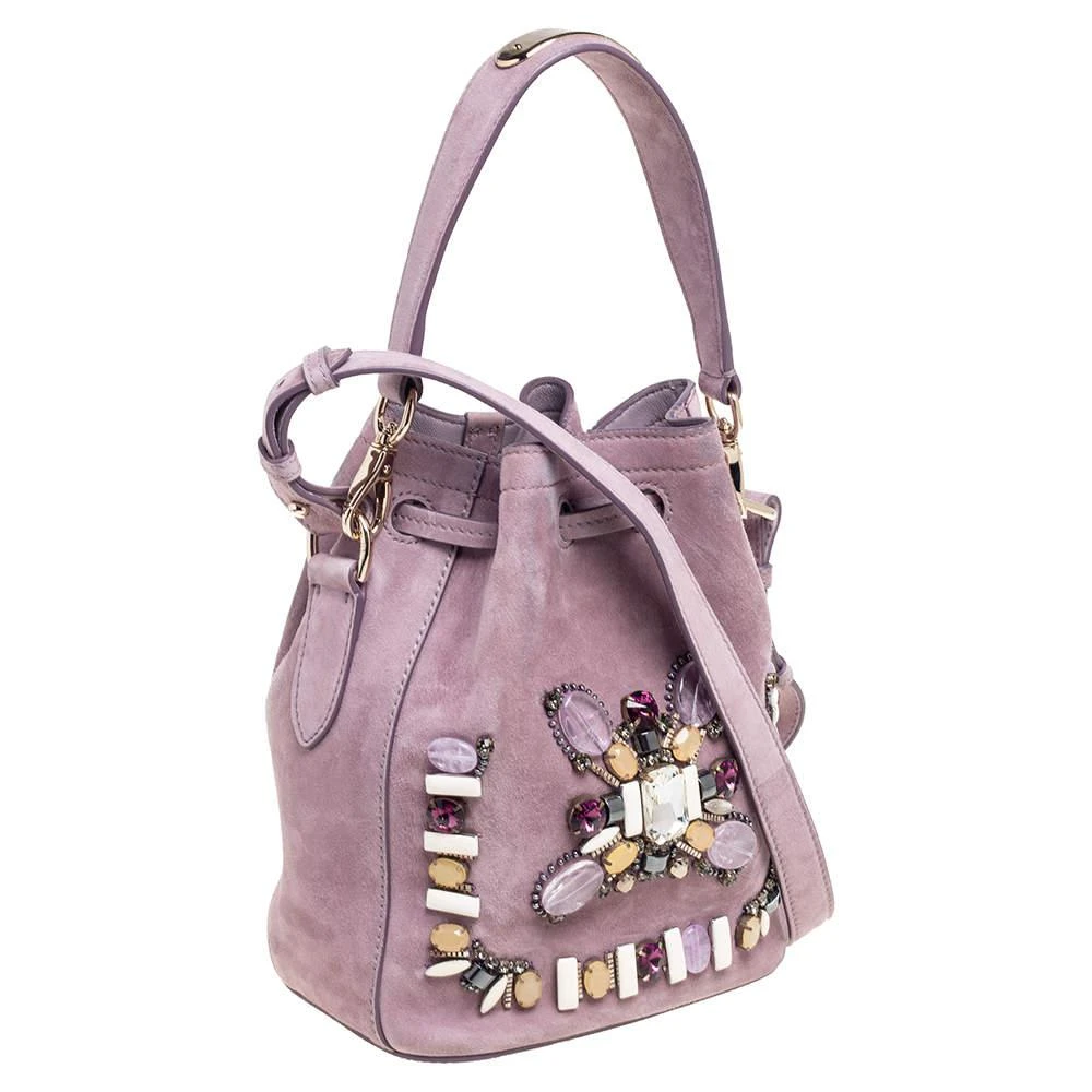 商品[二手商品] Ralph Lauren|Ralph Lauren Purple Suede Crystal Embellished Drawstring Bucket Bag,价格¥3374,第3张图片详细描述