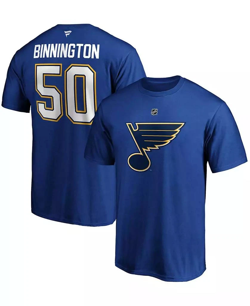 商品Majestic|Fanatics Branded Men's Jordan Binnington Blue St. Louis Blues Team Authentic Stack Name & Number T-Shirt,价格¥263,第1张图片