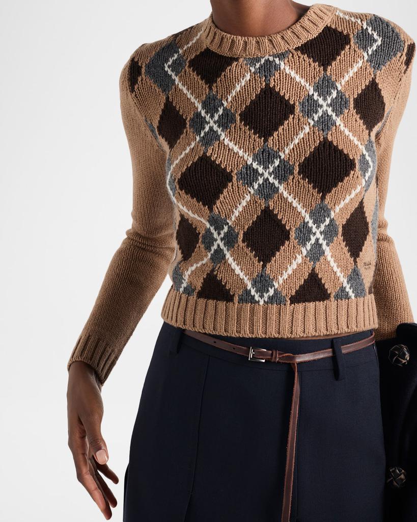Prada Cashmere Argyle Knit Crewneck Sweater - Sweaters - Compare