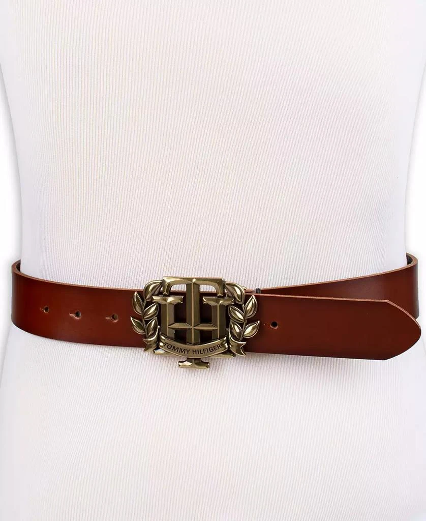 商品Tommy Hilfiger|Men's Iconic Monogram Crest Plaque Buckle Leather Belt,价格¥280,第5张图片详细描述