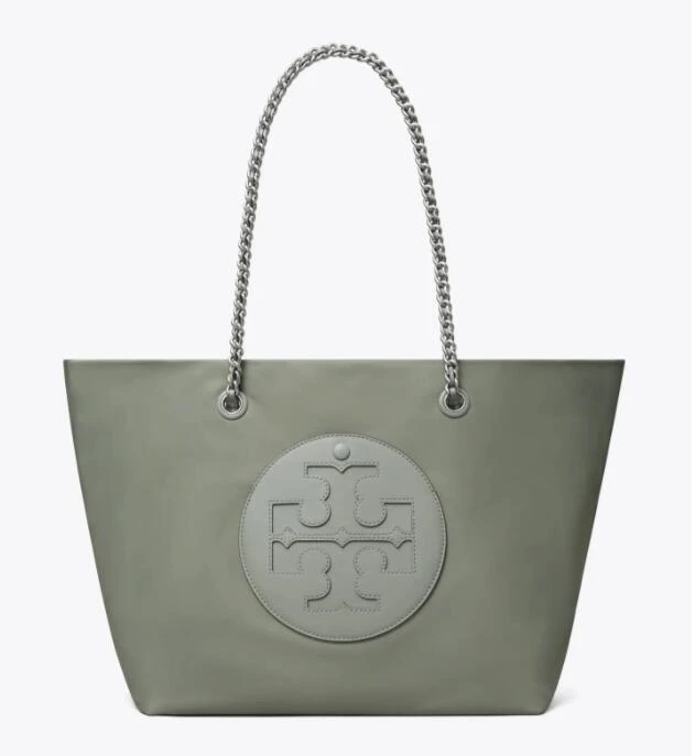 商品Tory Burch|汤丽柏琦Ella Logo徽标织物拼人造革托特包Tote包购物袋单肩手提包中号女款灰色黑色（香港仓发货）,价格¥2333,第1张图片