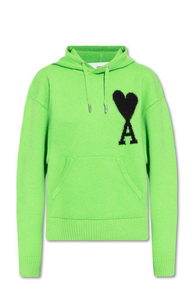 商品AMI|AMI De Coeur Logo Embroidered Knit Hoodie,价格¥2854-¥3084,第1张图片