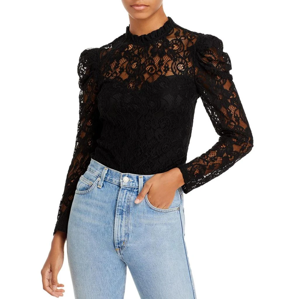 商品AQUA|Aqua Womens Lace Overlay Puff Sleeve Top,价格¥107,第2张图片详细描述