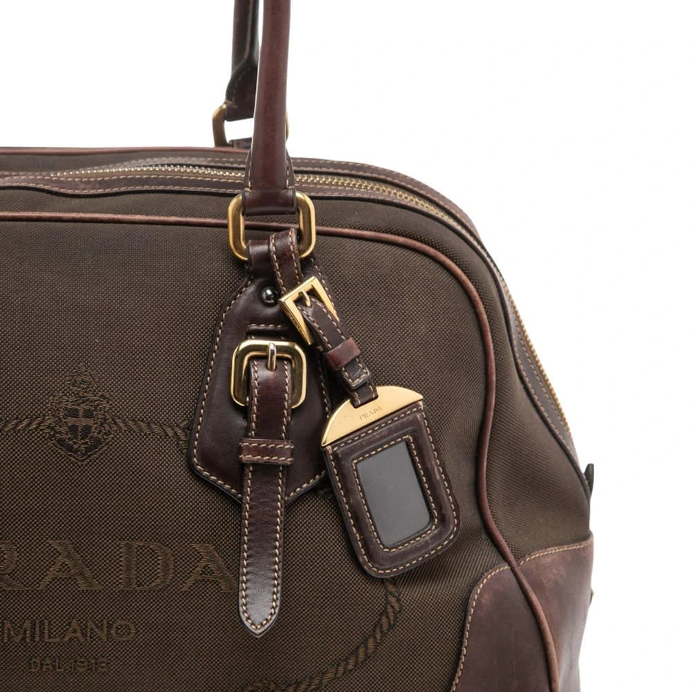 商品[二手商品] Prada|Prada Brown Leather and Canvas Bowling Bag,价格¥1865,第5张图片详细描述