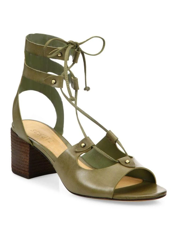 商品Schutz|Monik Leather Lace-Up Block Heel Sandals,价格¥600,第1张图片