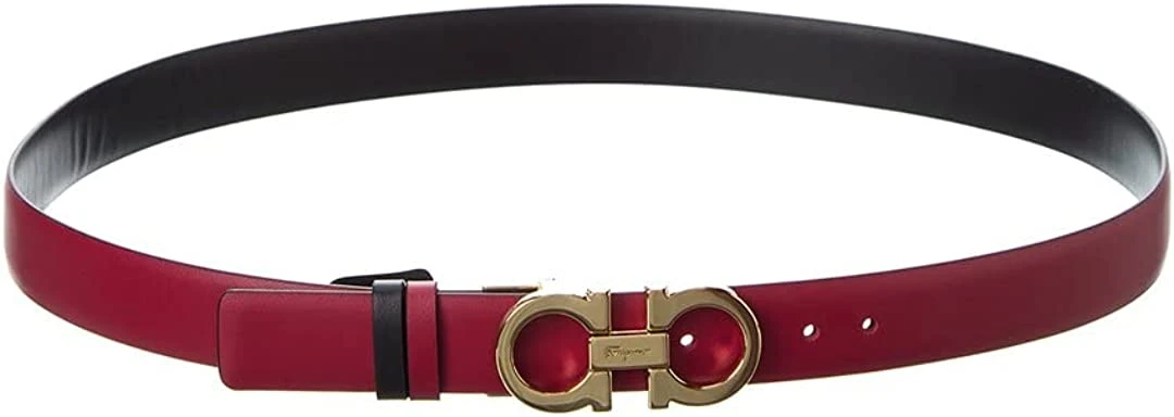 商品Salvatore Ferragamo|SALVATORE FERRAGAMO 女士红色黑色牛皮饰有金色GANCINI双面腰带 0754689,价格¥2033,第1张图片