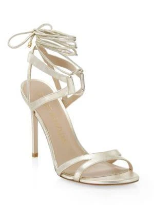 商品Stuart Weitzman|Soiree Metallic Leather Lace-Up Sandals,价格¥1266,第2张图片详细描述