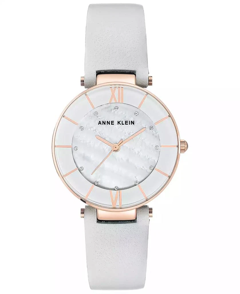 商品Anne Klein|Women's Light Gray Leather Strap Watch 32mm,价格¥292,第1张图片