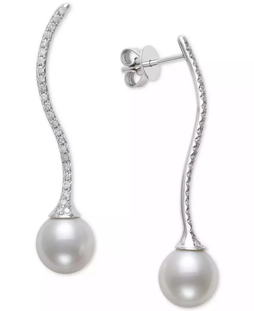 商品Belle de Mer|Cultured Freshwater Pearl (9mm) & Diamond (3/8 ct. t.w.) Swirl Drop Earrings in 14k White Gold, Created for Macy's,价格¥7395,第3张图片详细描述