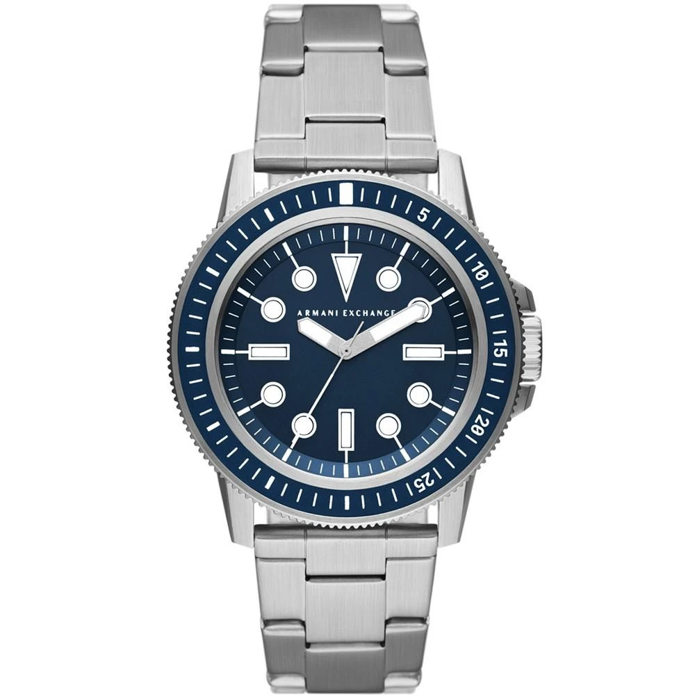 商品Armani Exchange|Men's Dive Inspired Silver-tone in Stainless Steel Link Bracelet Watch with Navy Dial, 42mm,价格¥510,第1张图片
