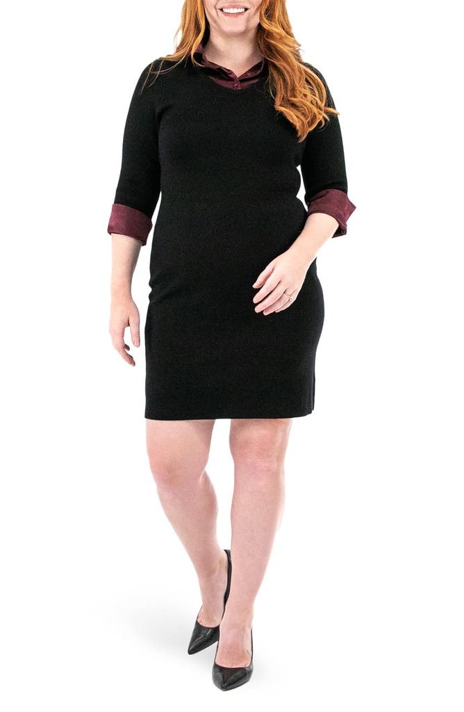 Three-Quarter Sleeve Button Collar Sweater Dress商品第1张图片规格展示