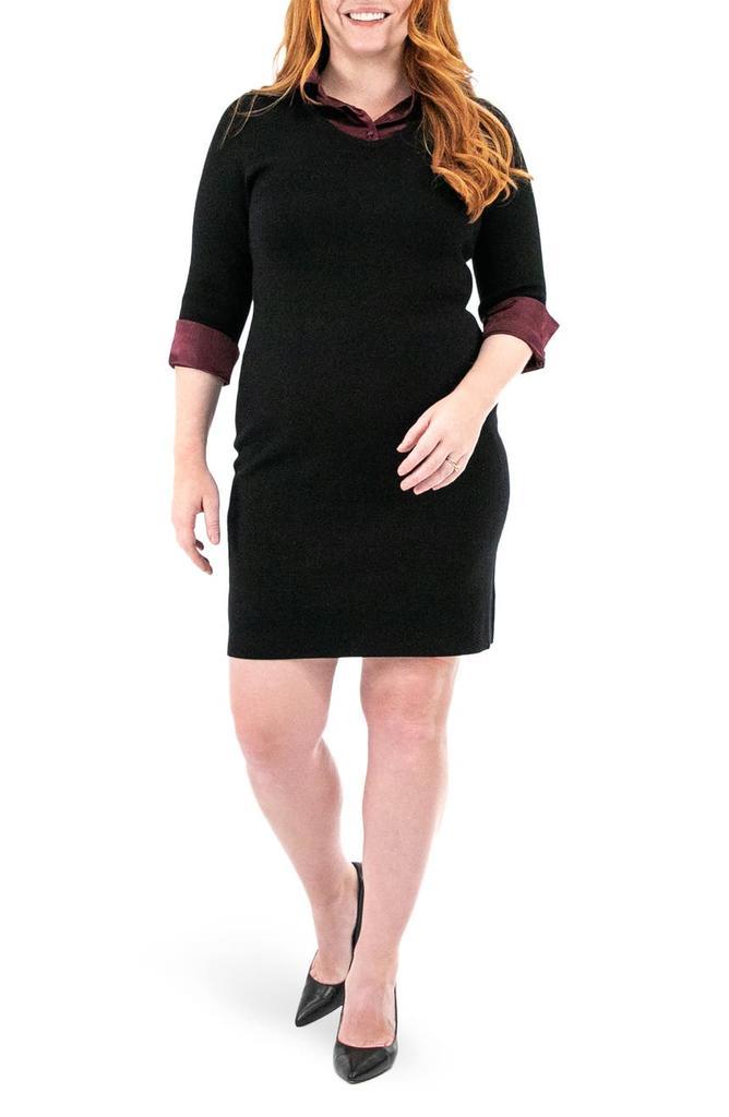 商品Nina Leonard|Three-Quarter Sleeve Button Collar Sweater Dress,价格¥222,第1张图片