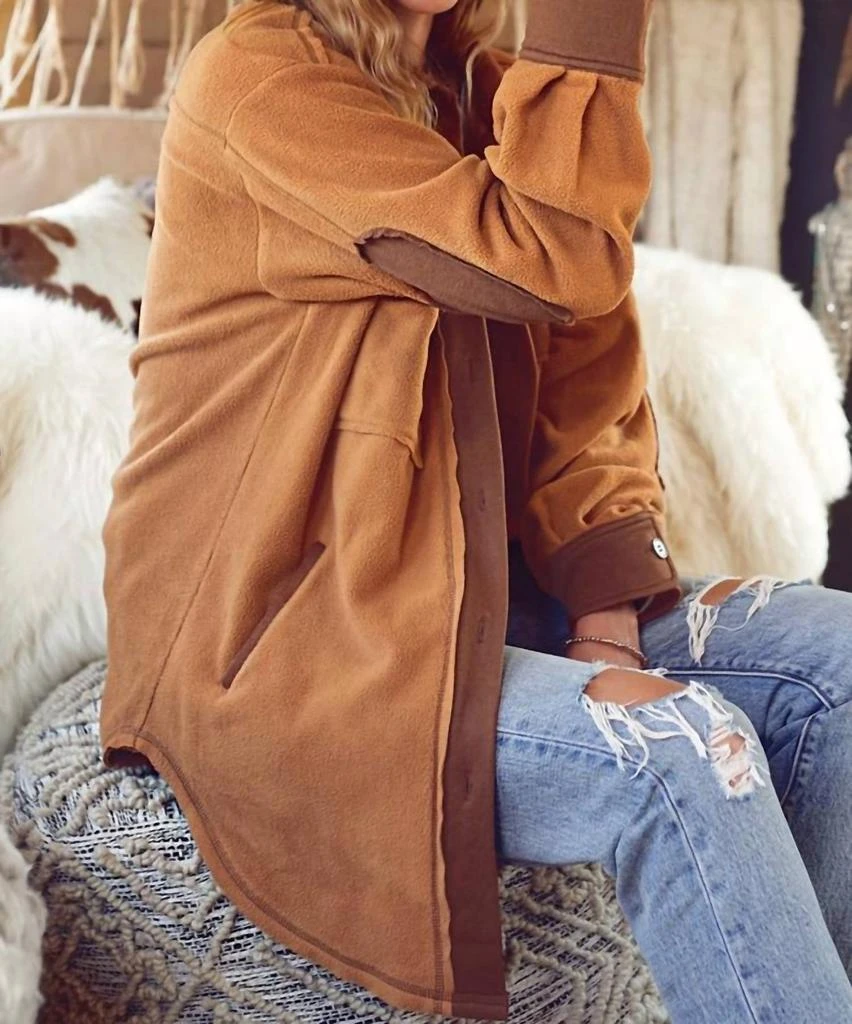 La Miel - Soft Brushed Button Down Long Sleeve Fleece Shacket 商品
