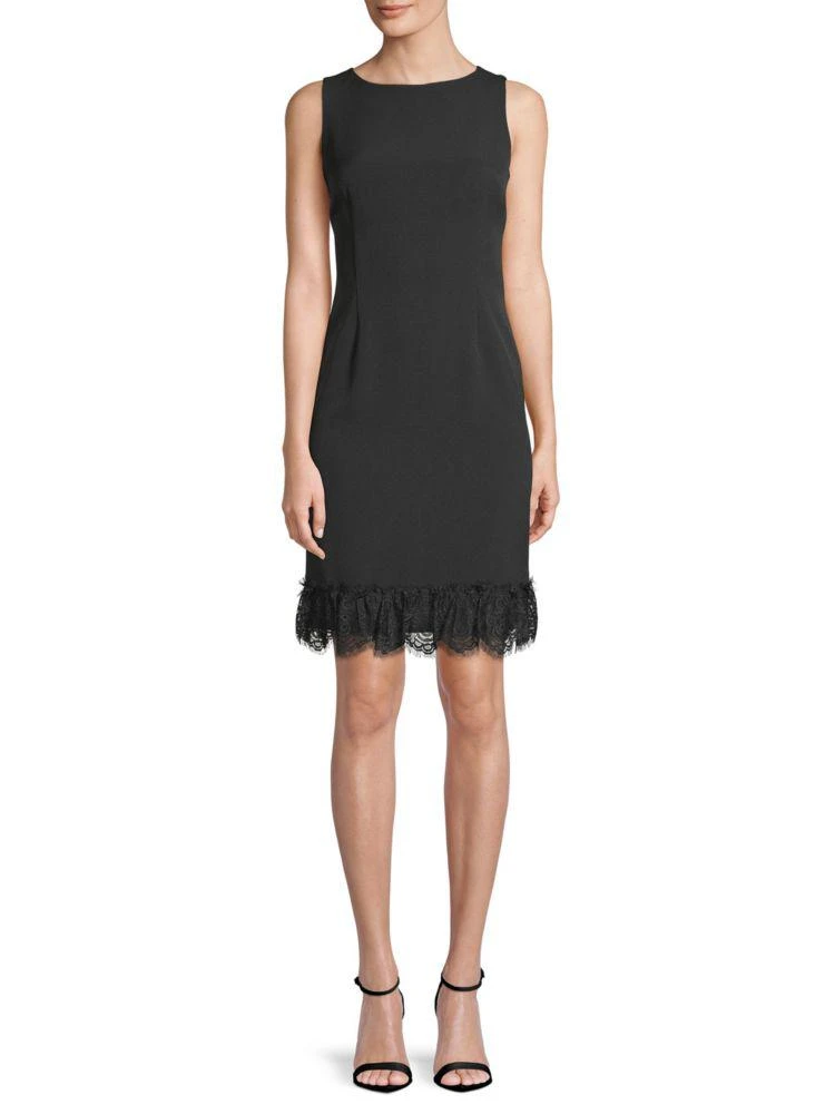 商品Karl Lagerfeld Paris|Lace-Trimmed Crepe Sheath Dress,价格¥300,第1张图片