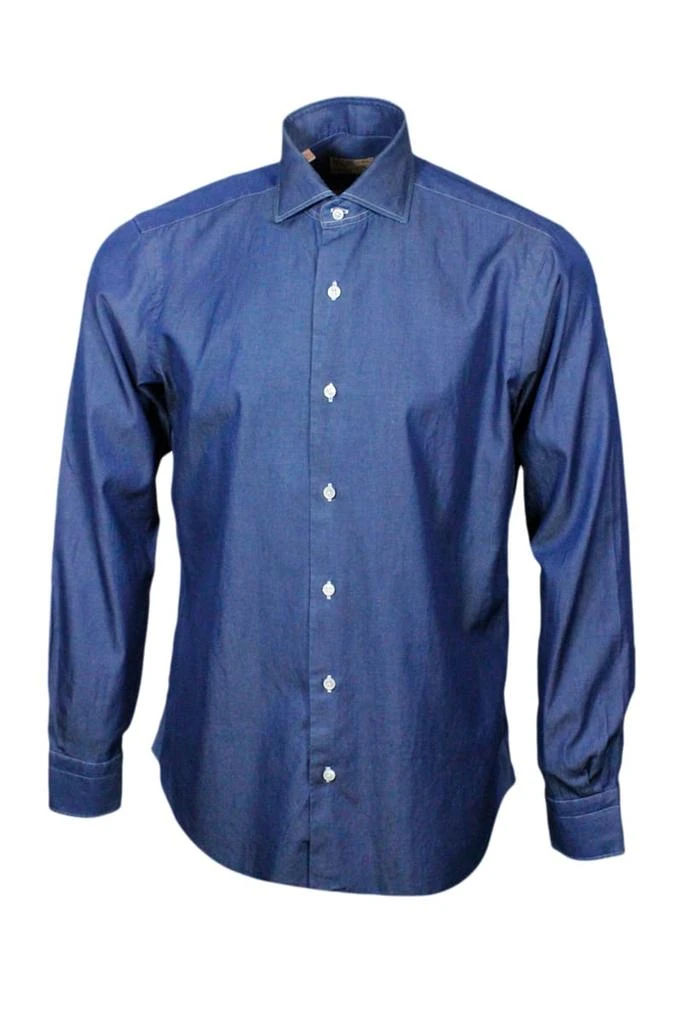商品BARBA NAPOLI|Dandylife Denim Shirt With Hand-sewn Italian Collar And Mother-of-pearl Buttons,价格¥2034,第1张图片