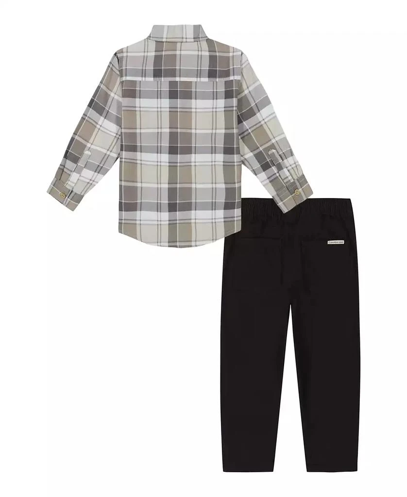 商品Calvin Klein|Toddler and Little Boys Long Sleeve Plaid Fine-Wale Cord Shirt Prewashed Twill Pants 2-Piece Set,价格¥172,第2张图片详细描述