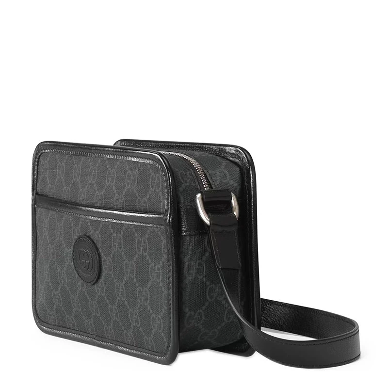 商品Gucci|【预售3-7天】GUCCI/古驰 22春夏新款 男士迷你黑色老花帆布同色系皮革滚边皮质黑色徽标银扣拉链开合斜跨单肩包‎65857292TCN1000,价格¥7958,第4张图片详细描述
