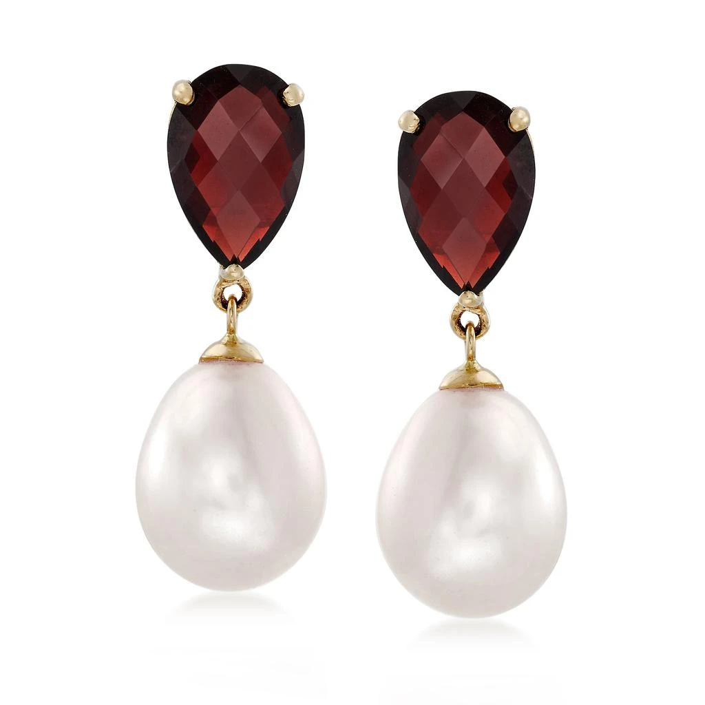 商品Ross-Simons|Ross-Simons Garnet and 14x10mm Cultured Pearl Drop Earrings in 14kt Yellow Gold,价格¥2357,第1张图片