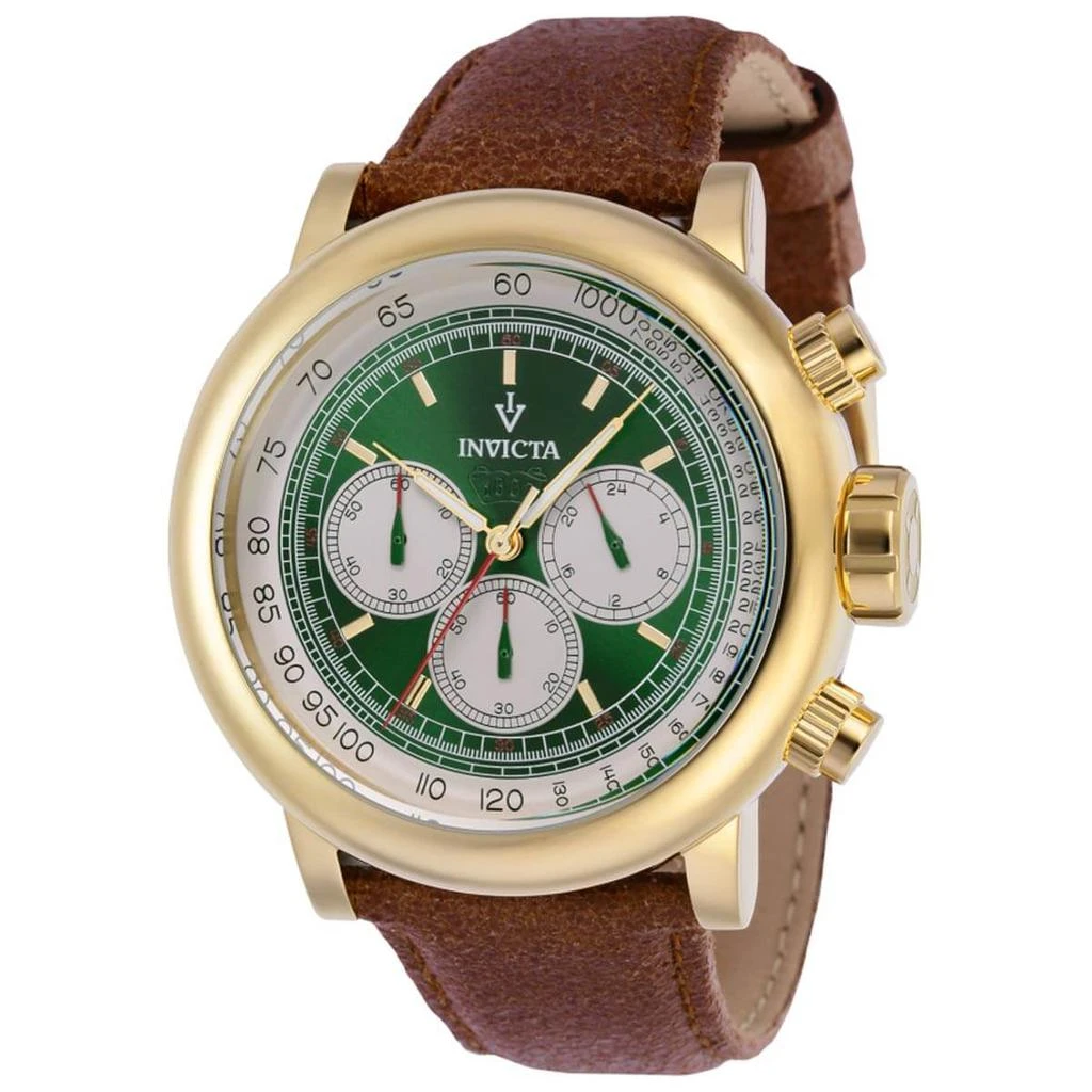 商品Invicta|Invicta Men's Chrono Watch - Vintage Green and Ivory Dial Brown Leather Strap | 37783,价格¥602,第1张图片