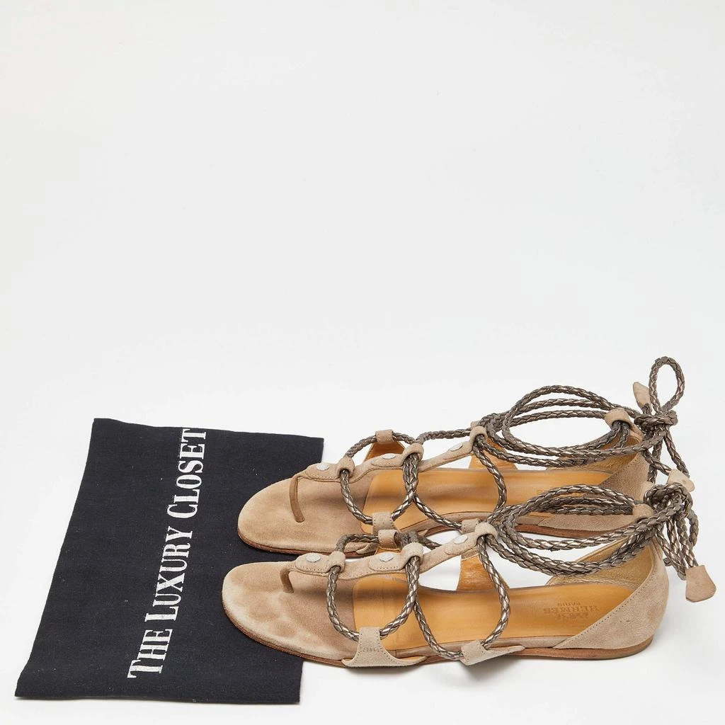 Hermes Beige Suede Thong Strappy Flat Slides Size 38 商品