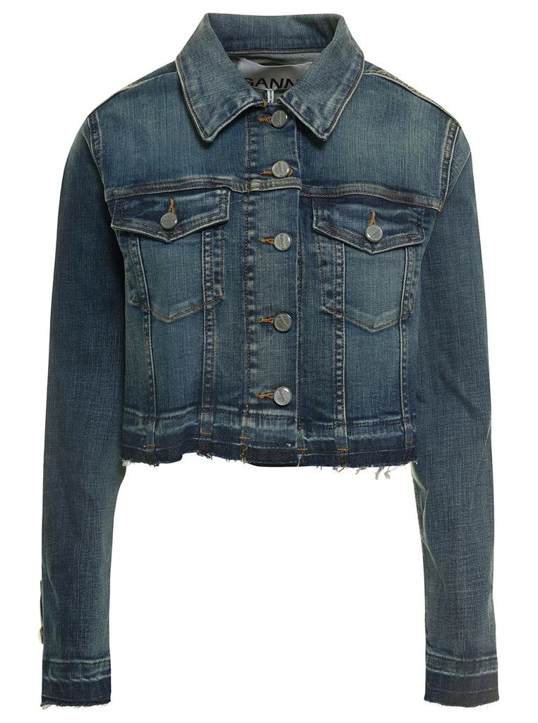 商品Ganni|Blue Cropped Jacket With Branded Buttons And Logo Patch In Stretch Cotton Denim Woman,价格¥1748,第1张图片