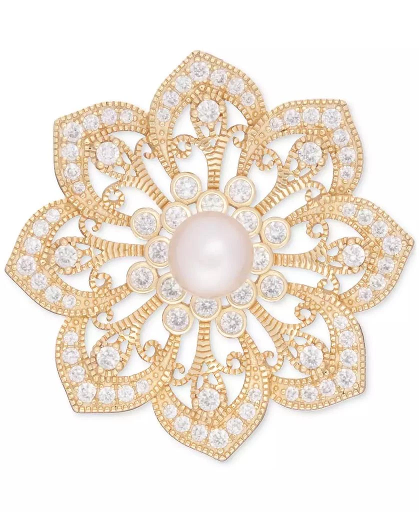 商品Macy's|Cultured Freshwater Pearl (7mm) & Cubic Zirconia Filigree Flower Pin in 18K Gold-Plated Sterling Silver,价格¥828,第1张图片