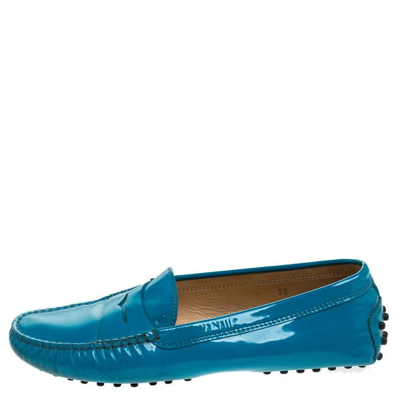 商品[二手商品] Tod's|Tod's Blue Patent Leather Penny Slip On Loafers Size 38,价格¥1342,第2张图片详细描述