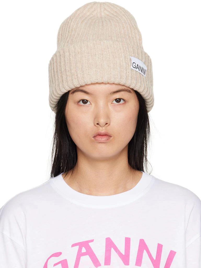 商品Ganni|Beige Ribbed Beanie,价格¥748,第1张图片