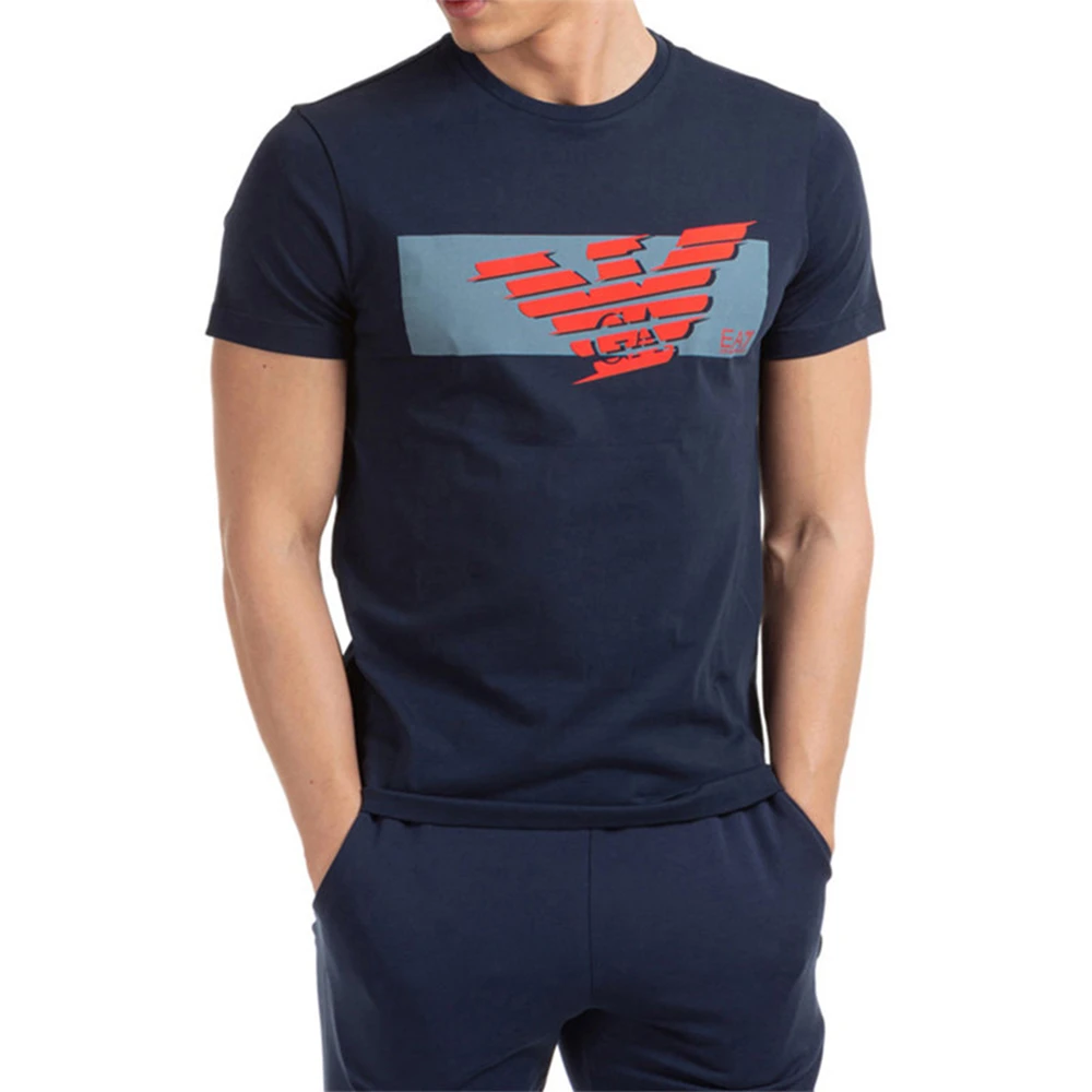 EMPORIO ARMANI 安普里奥·阿玛尼 徽标图案蓝色印花短袖男士T恤 3HPT48-PJT3Z-1554 商品