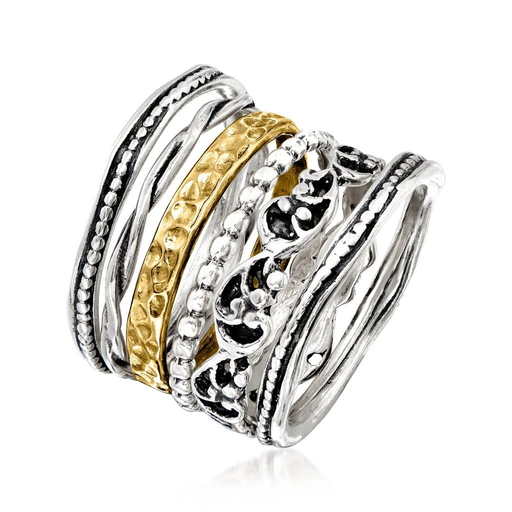 商品Ross-Simons|Sterling Silver and 18kt Gold Over Sterling Jewelry Set: 6 Textured Rings,价格¥957,第3张图片详细描述