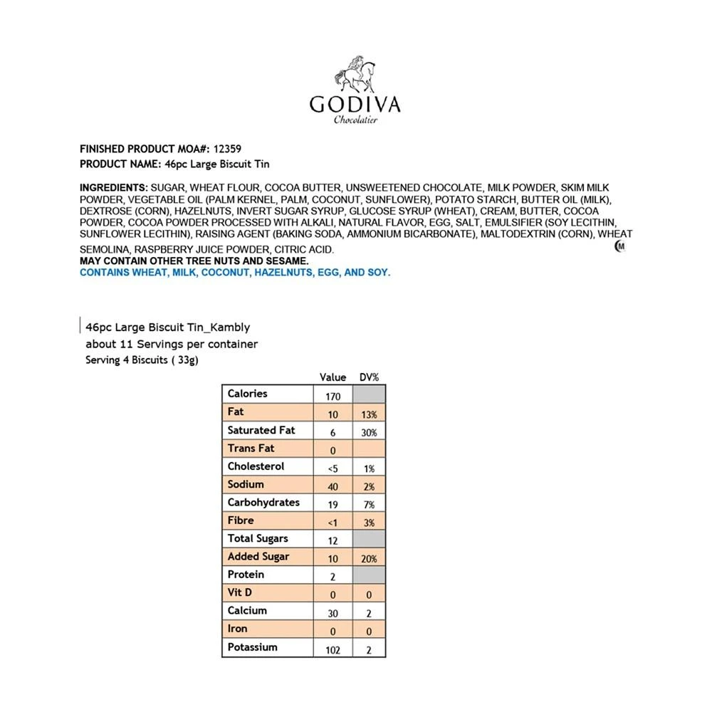 商品Godiva|精选巧克力曲奇礼盒 46块 锡盒装,价格¥328,第3张图片详细描述