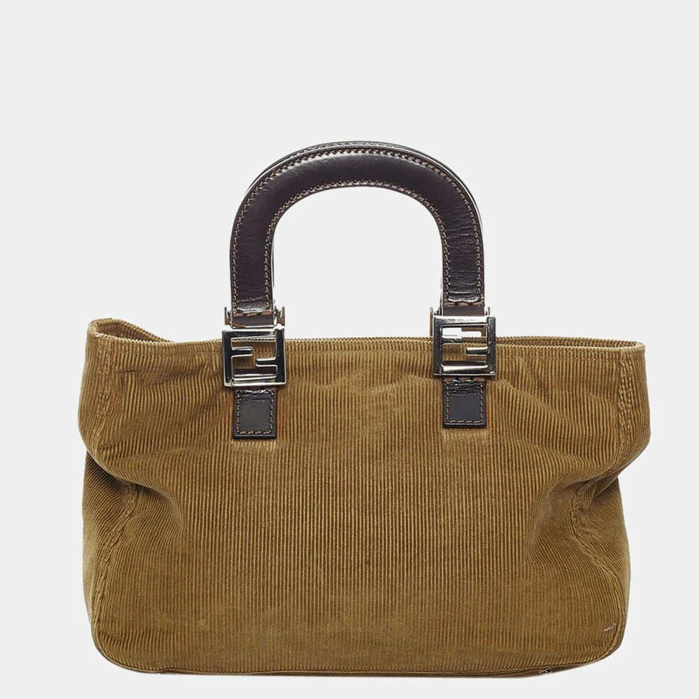 商品[二手商品] Fendi|Fendi Brown Leather Fabric Corduroy Top Handle Bag,价格¥3931,第1张图片