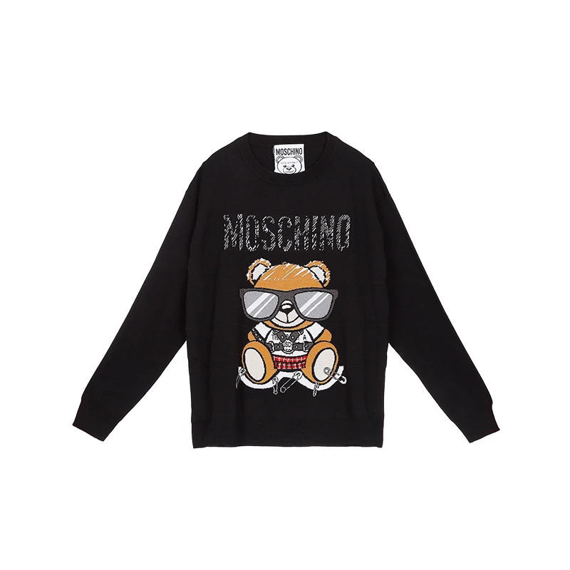 商品[国内直发] Moschino|MOSCHINO/莫斯奇诺 女士棉质黑色泰迪熊长袖针织套衫 09305501 A1555 XS（清仓特价）,价格¥1414,第1张图片